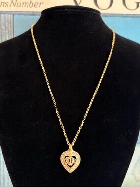 Dior Gold Heart Pendant Necklace with Crystal Accents
